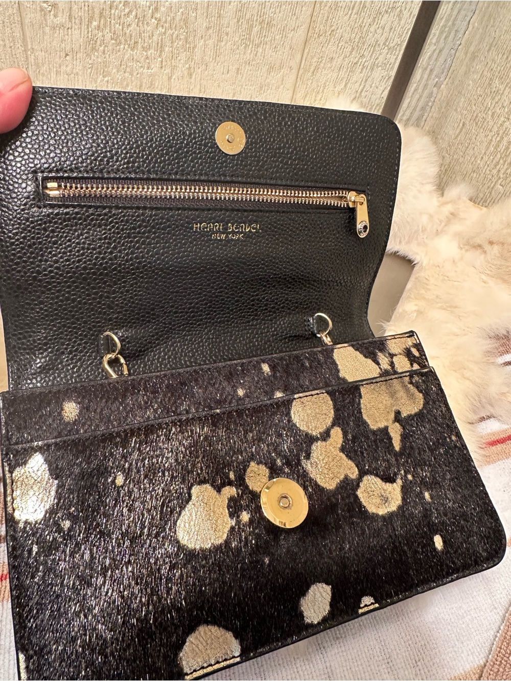henri bendel Calf hair Black&Gold Fleck Splatter Crossbody with Chain Strap - Picture 5 of 7